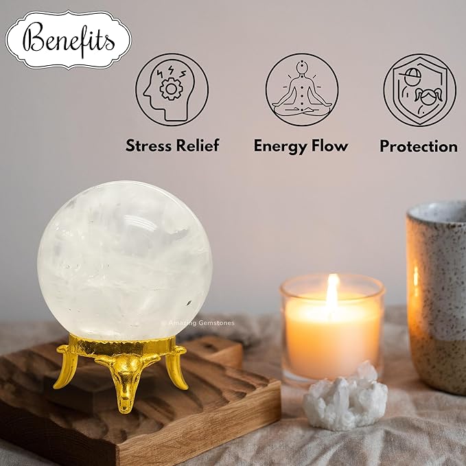 Amazing Gemstone Clear Quartz Crystal Ball with Stand - 2 Inches Crystal Sphere Meditation Balls