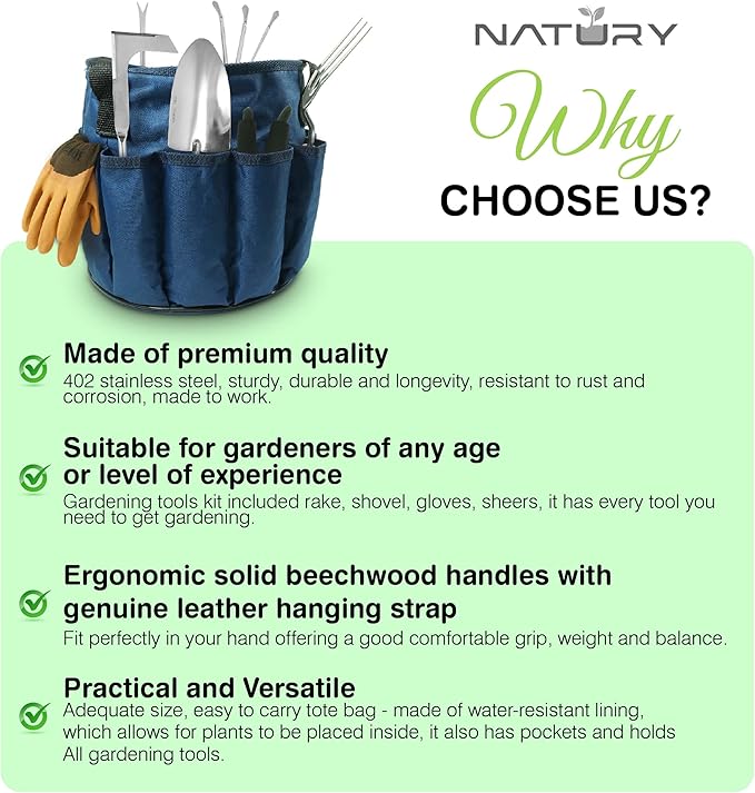 Garden Tools Set – Premium Stainless Steel Gardening Hand Tools with Solid Beechwood Handle
