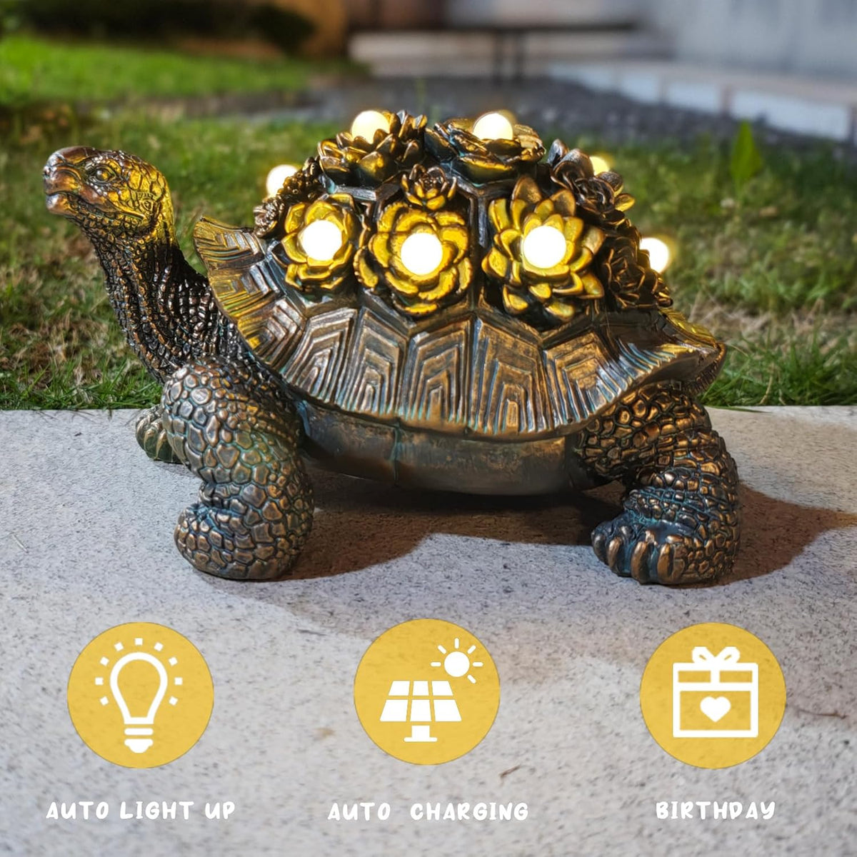 Outdoor Solar Turtle Decor - Resin Succulent Planter with Waterproof LED Shell, Unique Garden Gift