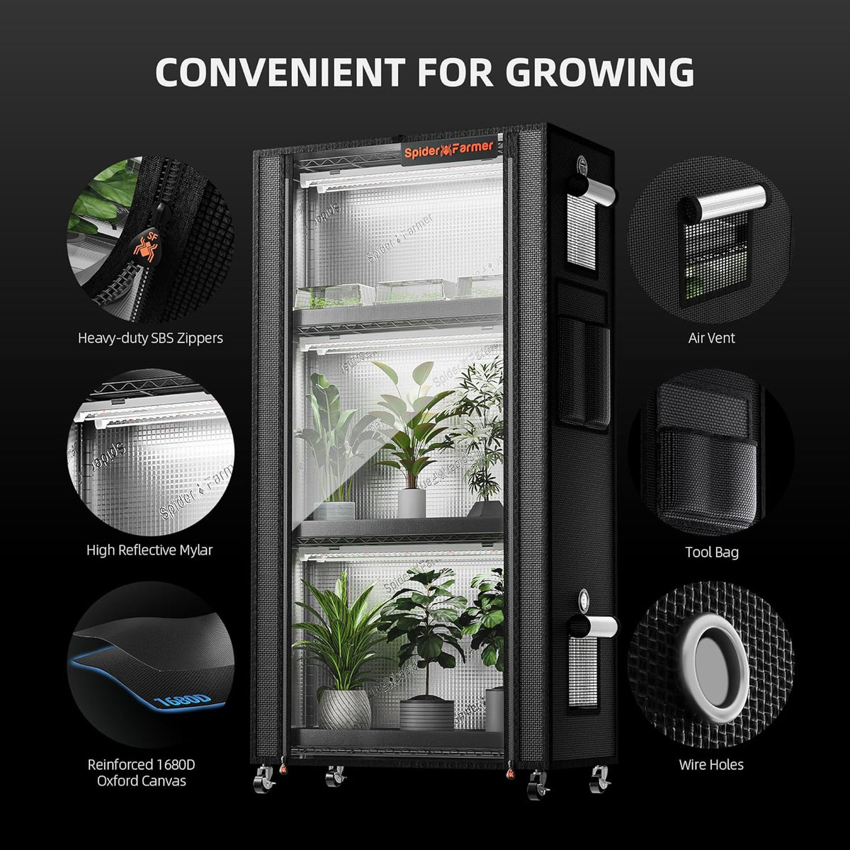 Spider Farmer 2025 Plant Stand with Grow Lights, 4-Tier Plant Shelf with 6Pcs 2ft Full Spectrum LED
