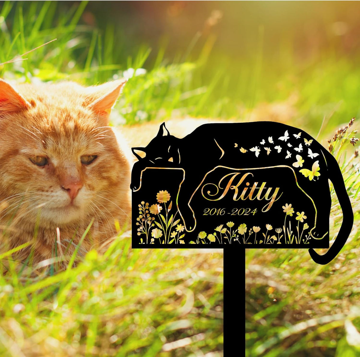 Personalized Cat Grave Marker – Custom Outdoor Pet Memorial Stone with Name and Years, Cat