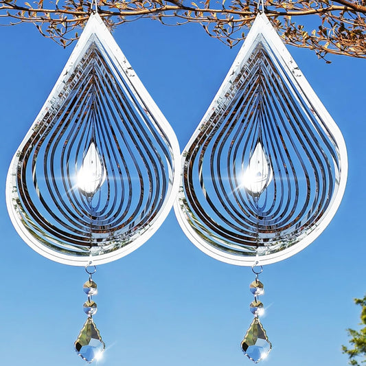 2PCS Wind Spinner 3D Stainless Steel Metal Sculptures Decorations, Water Droplets Wind Sculptures &
