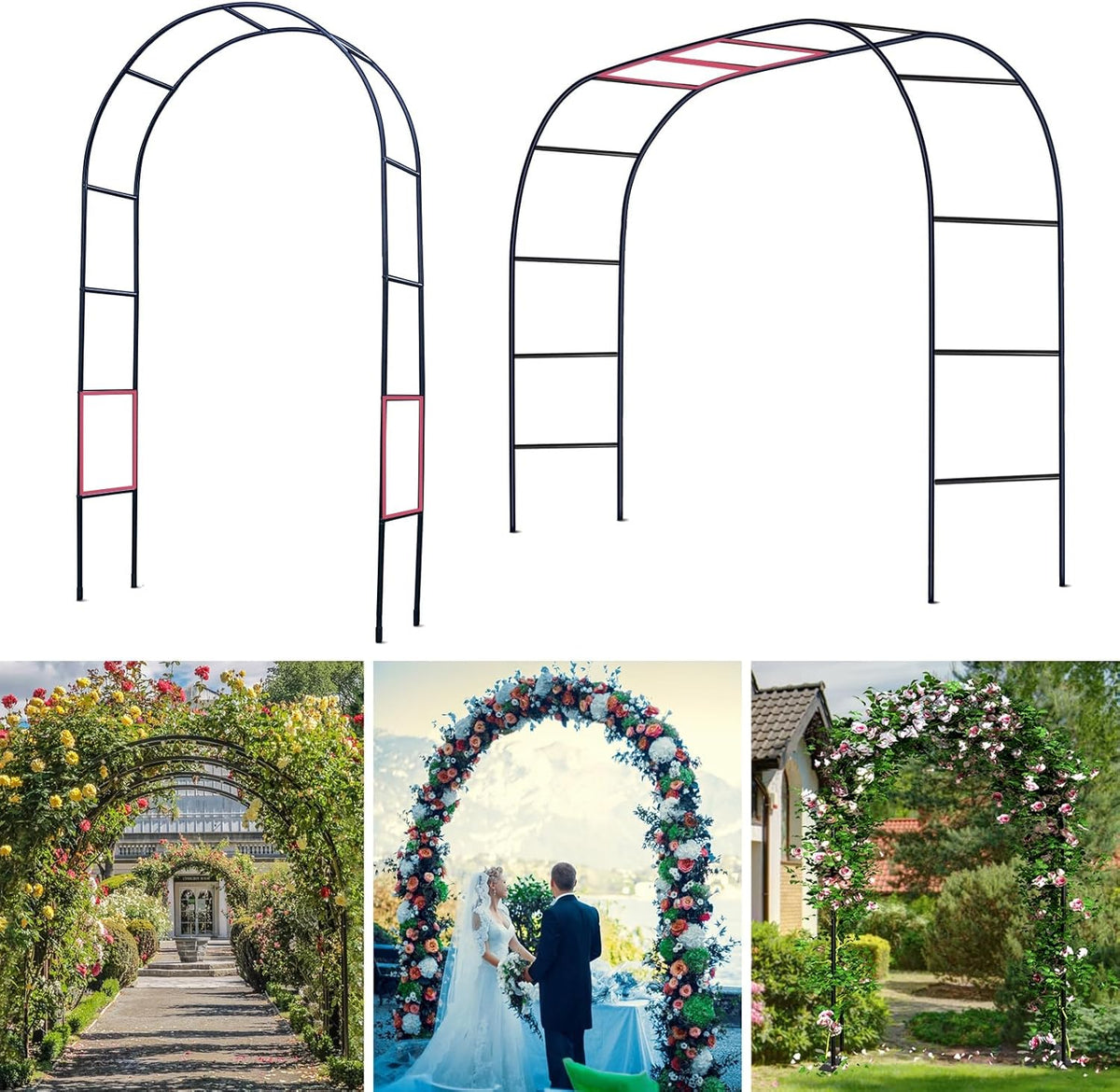 Thickened Tube Garden Arch Trellis - 4.6ft Wide x 7.9ft High or 7.6ft Wide x 6.4ft High - Trellis