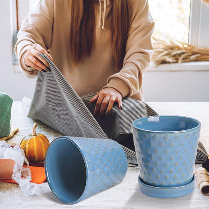 Plant Pots, 5 Inch Pots for Indoor Plants, Planters with Drainage Hole and Saucer, Ceramic Flower