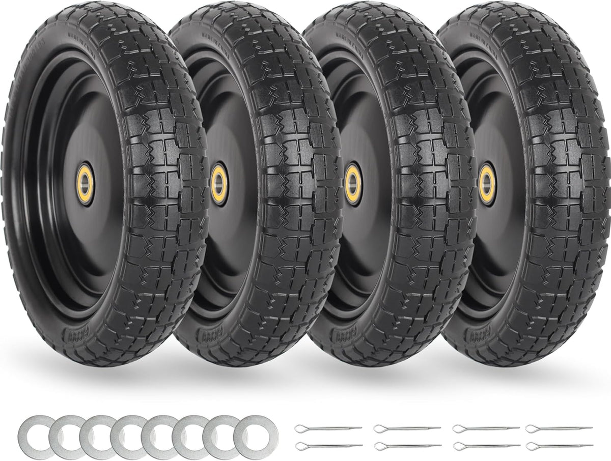13" Flat-free Solid Tire and Wheel Replacement, with 5/8" Axle Bore Hole, 2.2" Offset Hub for