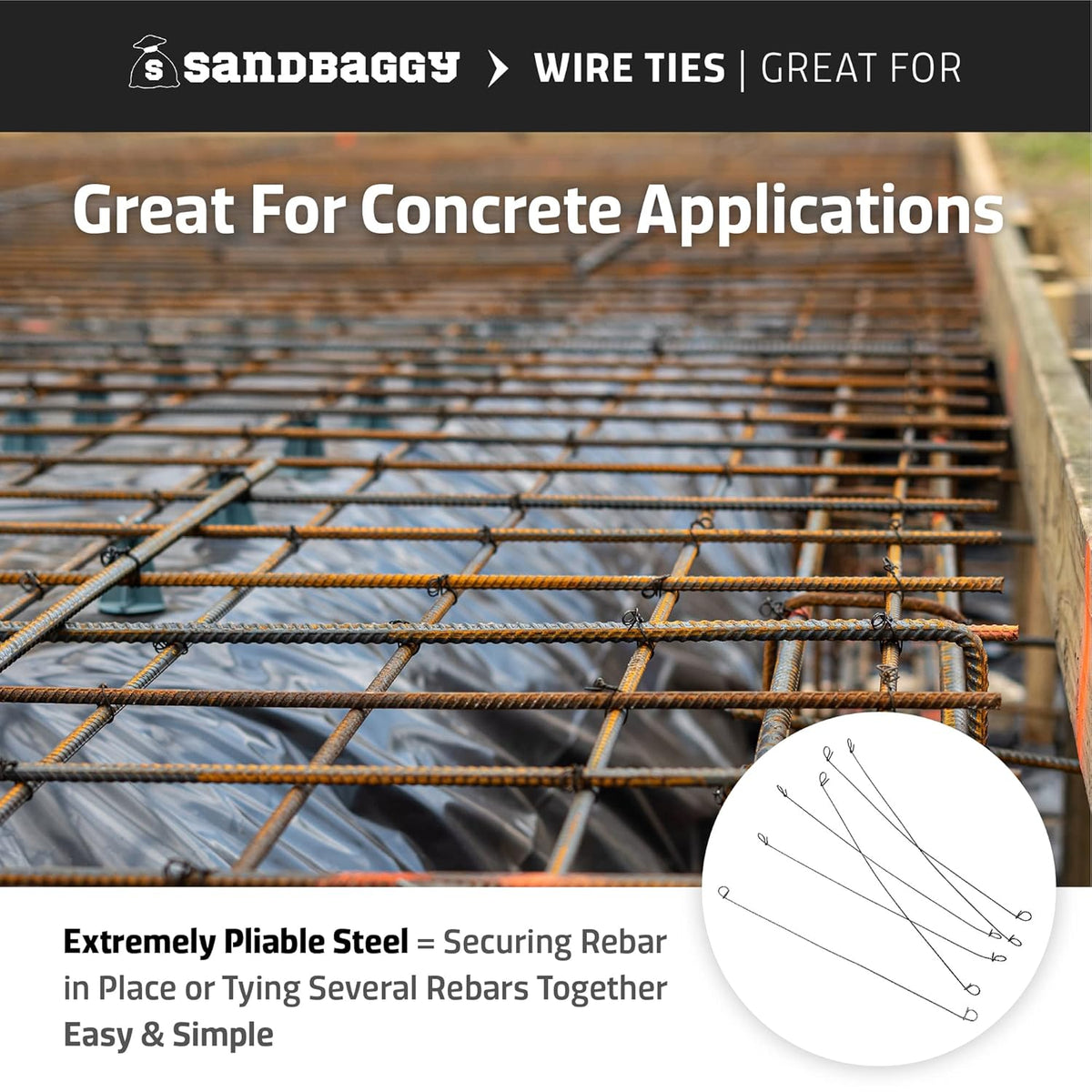 Sandbaggy Double Loop Rebar Wire Bar Ties | 16 Gauge | Made of Industrial Grade Wire | Great for