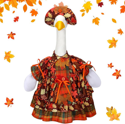 Suzile Autumn Goose Outfit Fall Maple Dresses Clothes for 23" High Cement or Plastic Porch Goose