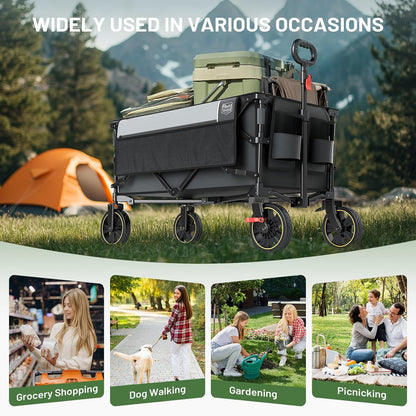 TIMBER RIDGE Collapsible Wagon Cart with Brakes, 400lbs Heavy Duty Large Capacity Compact Portable