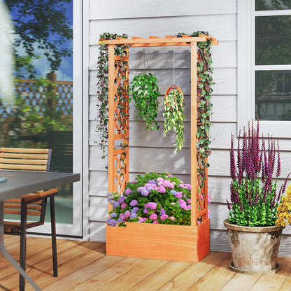 S AFSTAR Raised Garden Bed with Trellis, 2 Pieces Wood Planter Box with Hanging Roof & Drainage