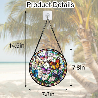 Stained Glass Window Hanging, Colorful Butterfly Suncatcher for Doors Home Sun Catchers Decoration