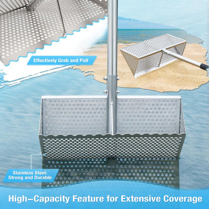 Sand Flea Rake, Long Handle Sand Sifter for The Beach, Stainless Steel Shark Tooth Sifter Comes