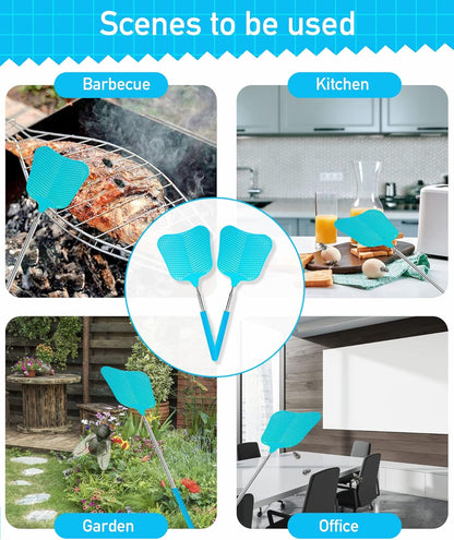 Wapodeai 2 Pack Fly Swatters Heavy Duty Set, Telescopic Fly Swatter, Stainless Steel Handle for