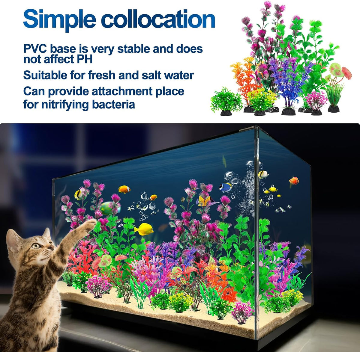 CousDUoBe 30Pcs Aquarium Plants, Fish Tank Accessories Artificial Aquatic Plants,Full Set of Fish