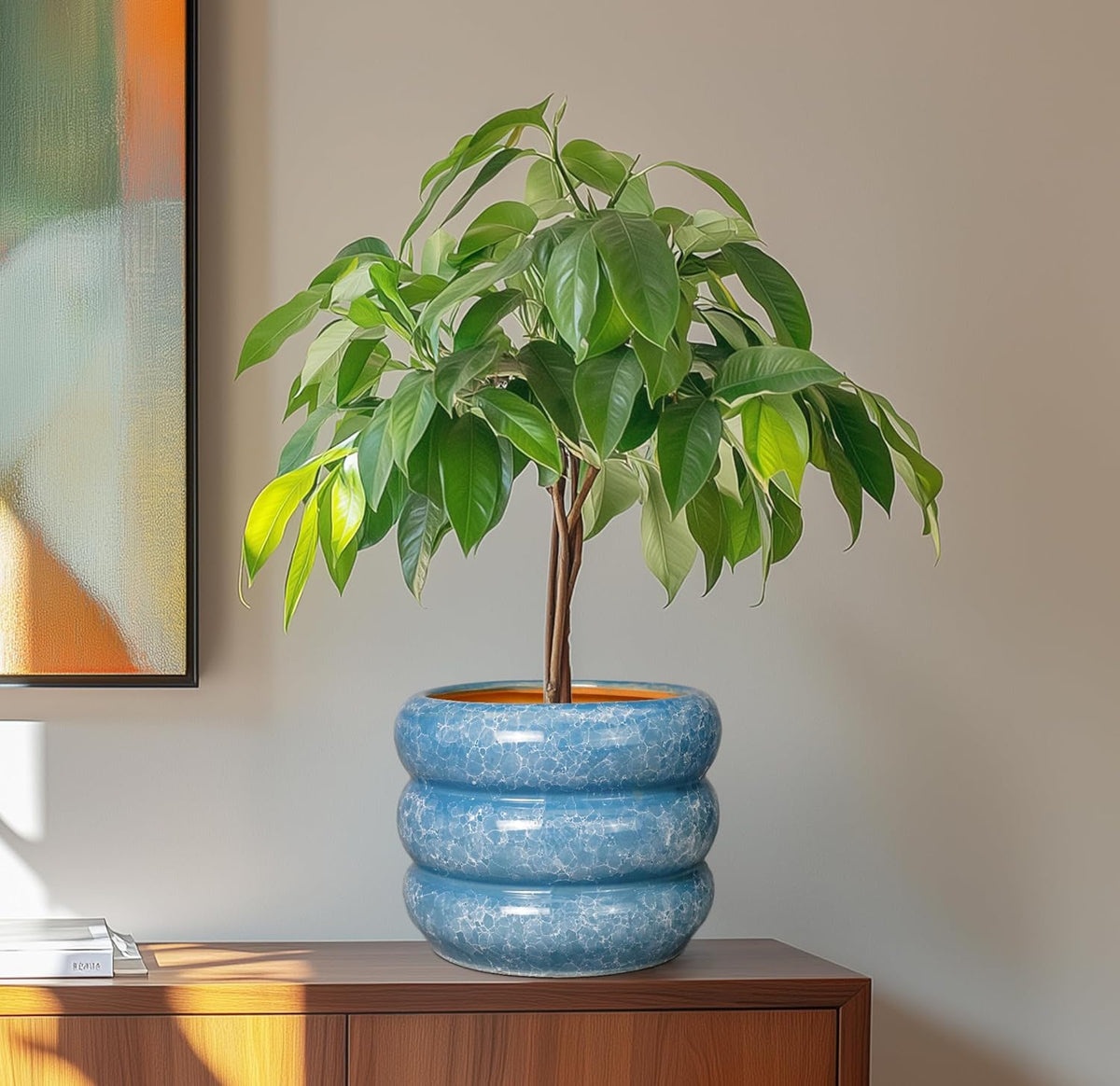 SQOWL 8 Inch Plant Pot with Drainage Hole - Ceramic Pot for Plants Outdoor Planter for Indoor