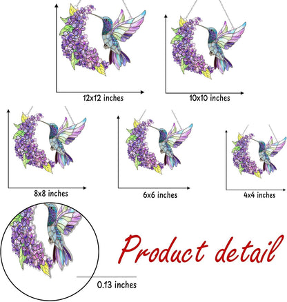 Purple Floral Hummingbird Acrylic Suncatcher Stained Glass Effect Window Car Hanging Christmas