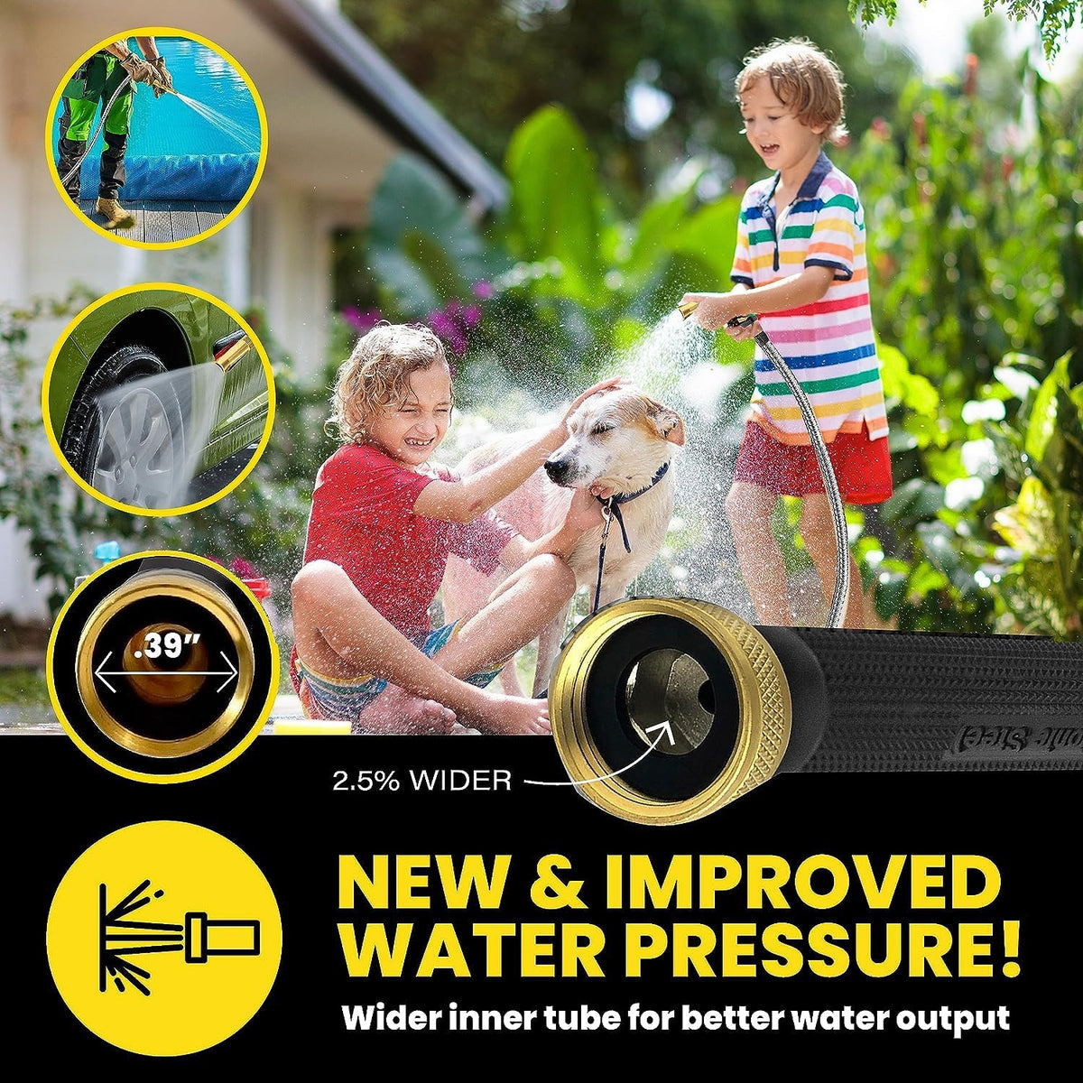 Bionic Steel PRO 100 Ft Garden Hose with Nozzle, Premium 304 Stainless Steel Metal Water Hose 100Ft