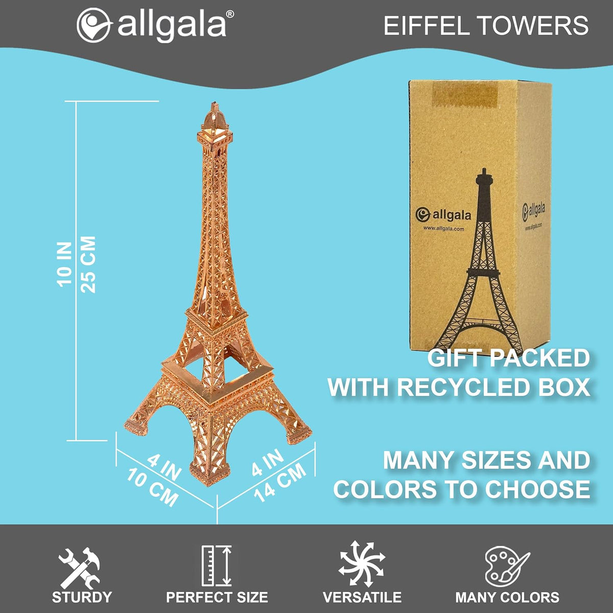 allgala Eiffel Tower Statue Decor Alloy Metal, and Size (10", Rose Gold)