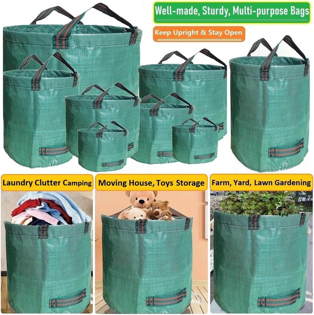 Professional 3-Pack 80 Gallons Lawn Garden Bag Leaf Waste Bags (D26, H33 inches) with Coated