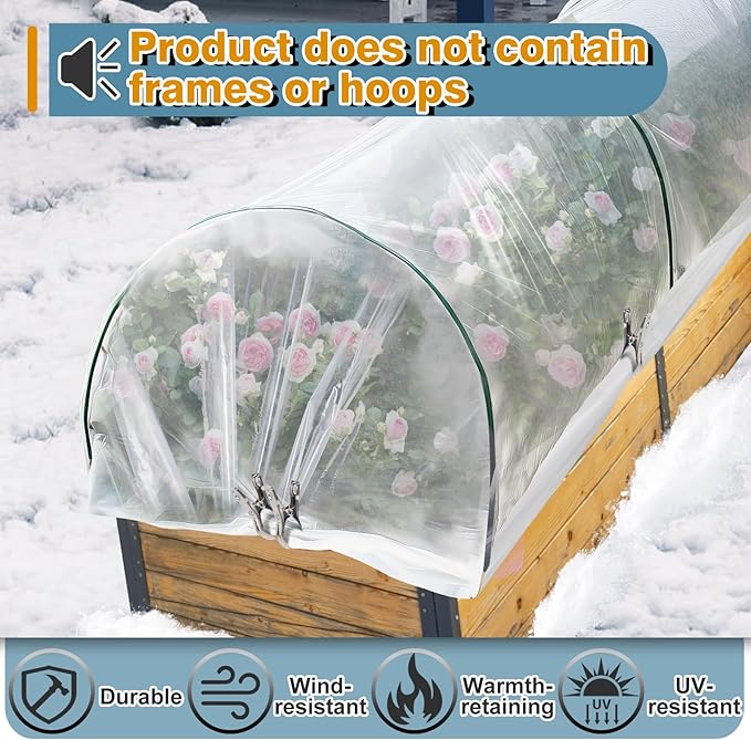 Alphatool Greenhouse Cover Plastic Sheeting - 10 x 50 ft Plant Covers Freeze Protection, Frost