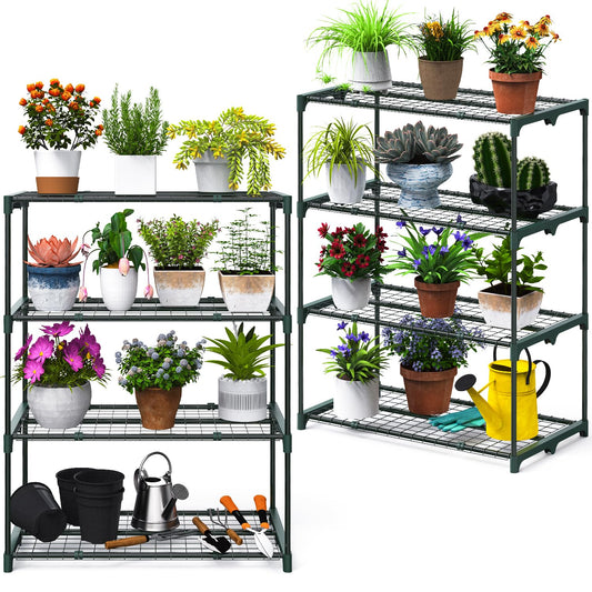 Ohuhu Plant Greenhouse Shelves 4 Tier 2 Pack Extra-Wide Stable Green House Shelving for Outdoor
