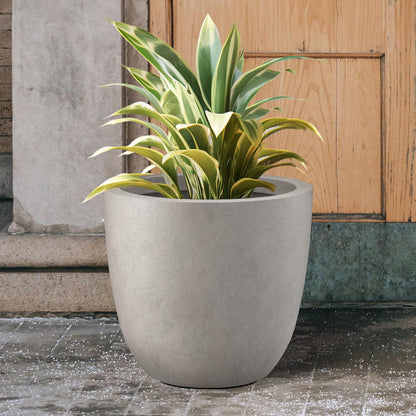 Kante 18 Inch Diameter Round Concrete Planter, Indoor Outdoor Large Plant Pot with Drainage Hole