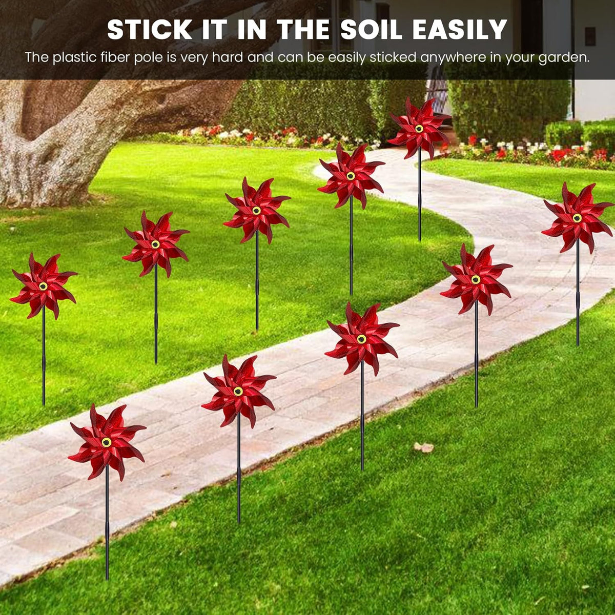 10 PCS Reflective Pinwheels for Yard and Garden Bird Devices Pre-Installed Sparkly Wind Spinner