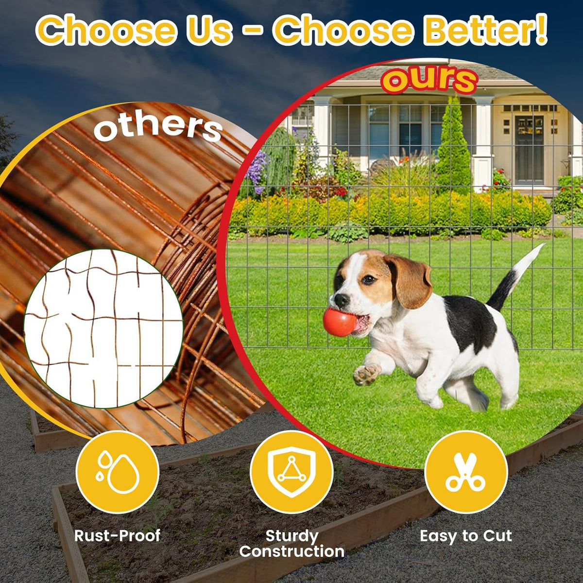 Welded Wire Fence, 6Ft x 50Ft 15Ga Chicken Wire Fencing, Garden Border Fencing Roll Metal Wire Mesh