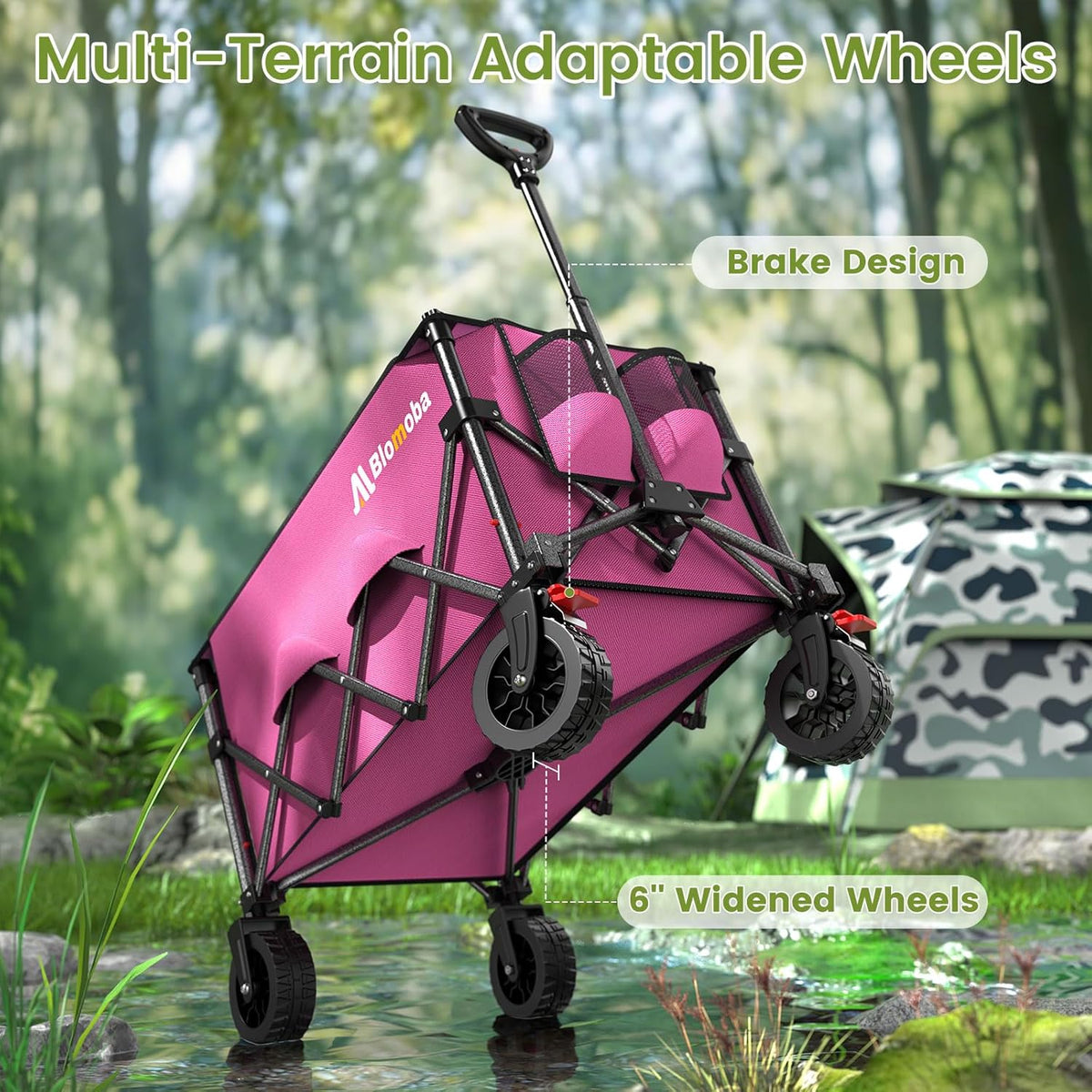 Collapsible Wagon Cart, 150L Heavy Duty Foldable Beach Wagon with Wider Wheels & Auto-Rebound