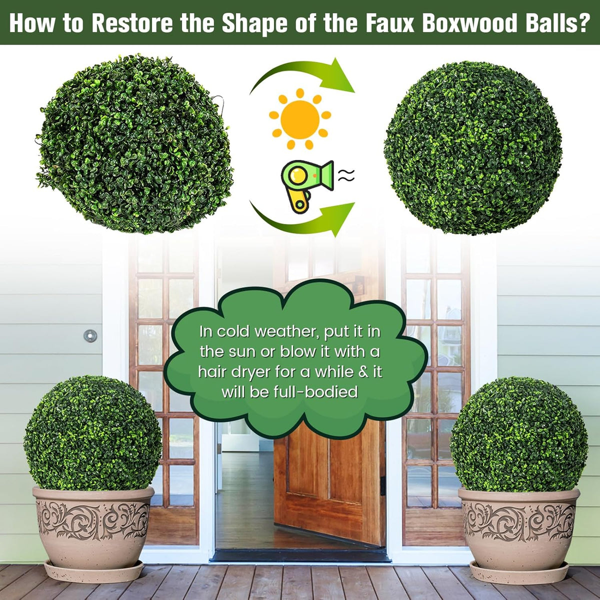 Goplus 2 PCS 19 Inch Artificial Plant Topiary Ball, Round Faux Boxwood Balls Outdoor, Garden
