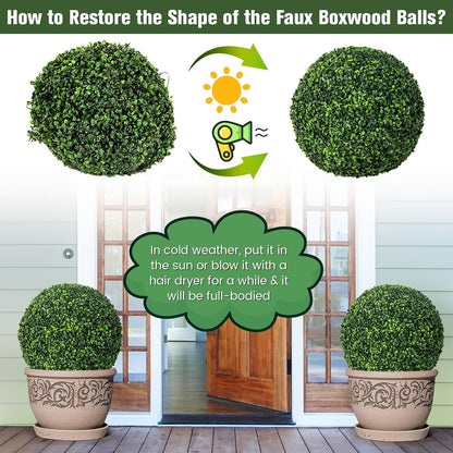 Goplus 2 PCS 19 Inch Artificial Plant Topiary Ball, Round Faux Boxwood Balls Outdoor, Garden