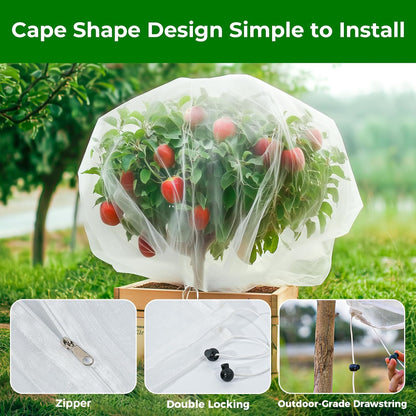 Fruit Tree Netting with Zipper & Drawstring - 4'x6' Garden Plant Net Pest Barrier 0.16 oz/ft to