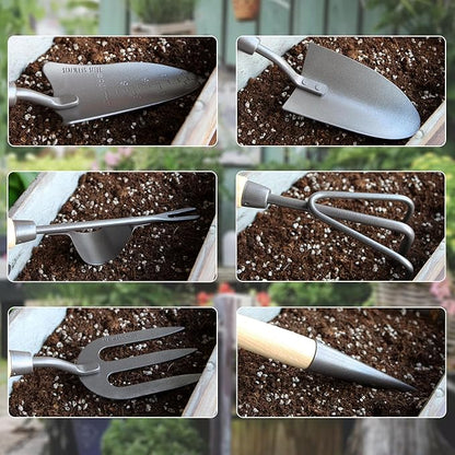 Japanese Gardening Tools Set, 6 Pcs Garden Tools Set, Black Painted Stainless Steel Heavy Duty