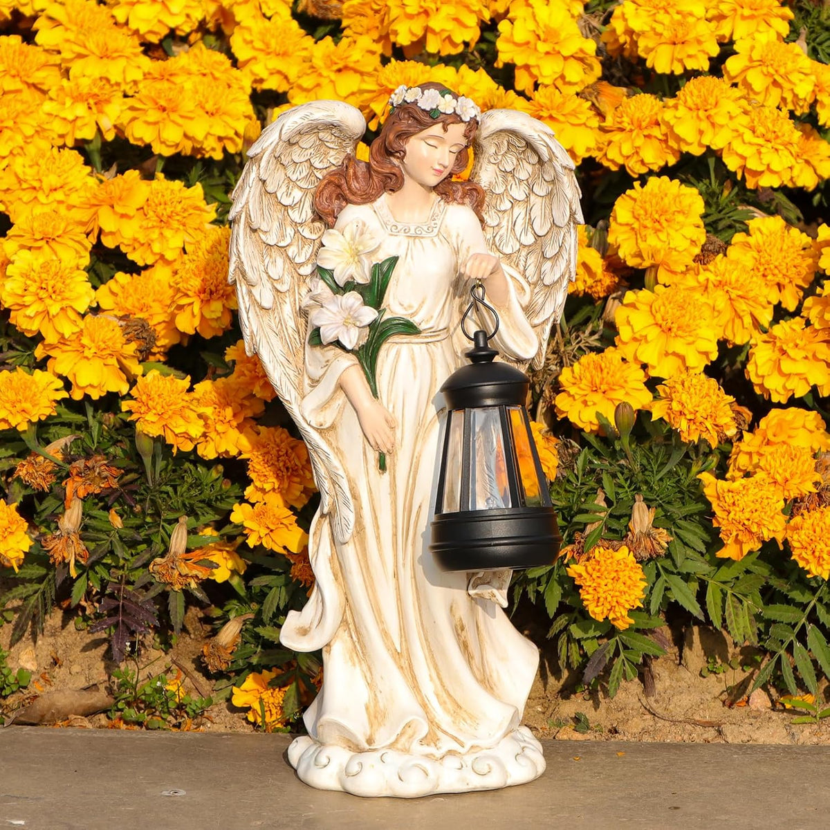 Solar Angel Outdoor Decor Garden Statues – 13.2 inches Angel Figurines Outdoor Sculptures with