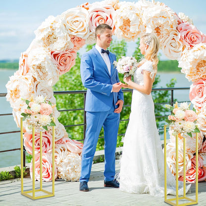 Gold Cylinder Stands for Party,2pcs Wedding flower stand,Metal Square Pedestal Stand for Display