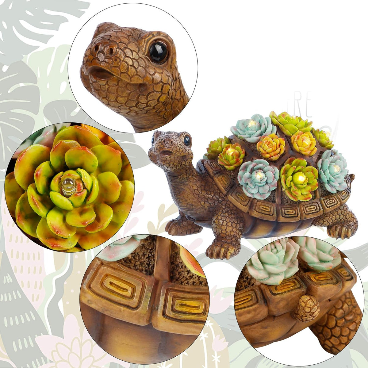 FORUP Turtle Garden Statue, Resin Turtle Figurine Garden Lawn Ornaments with Solar LED Lights for