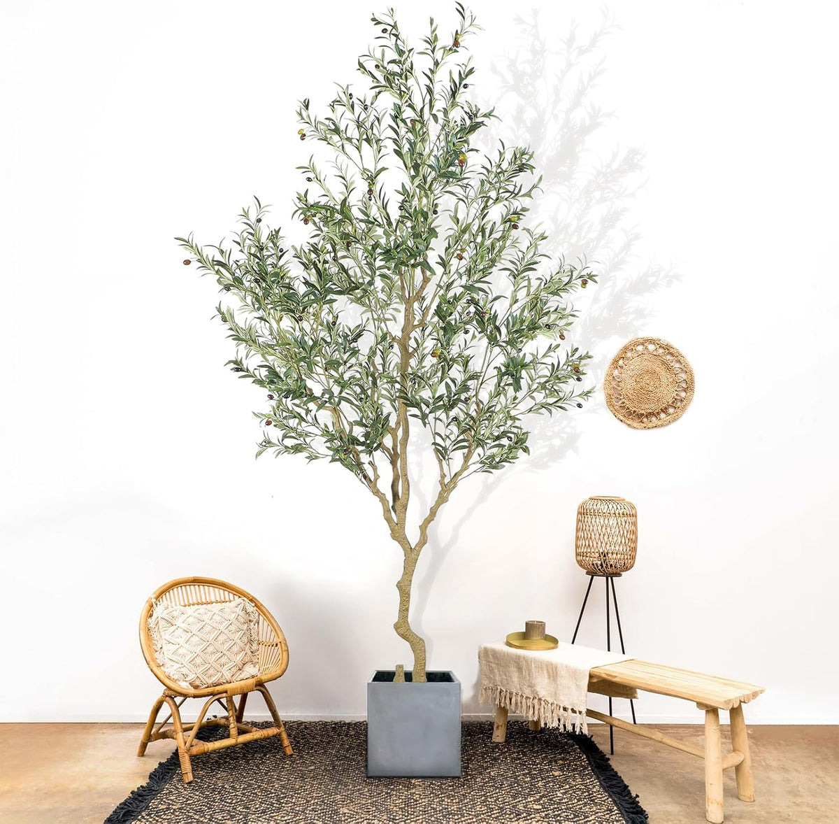 Tall Faux Olive Tree，9ft（108in） Realistic Potted Silk Artificial Olive Tree， Fake Olive Trees