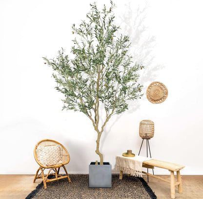 Tall Faux Olive Tree，9ft（108in） Realistic Potted Silk Artificial Olive Tree， Fake Olive Trees