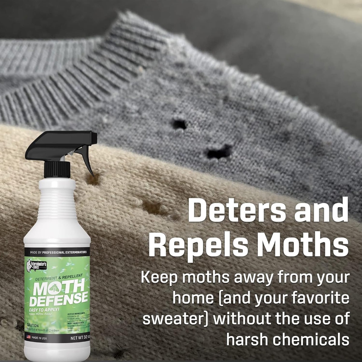 Exterminators Choice Moth Defense Spray - 32 fl oz - Natural Lemongrass & Citronella - Moth Spray