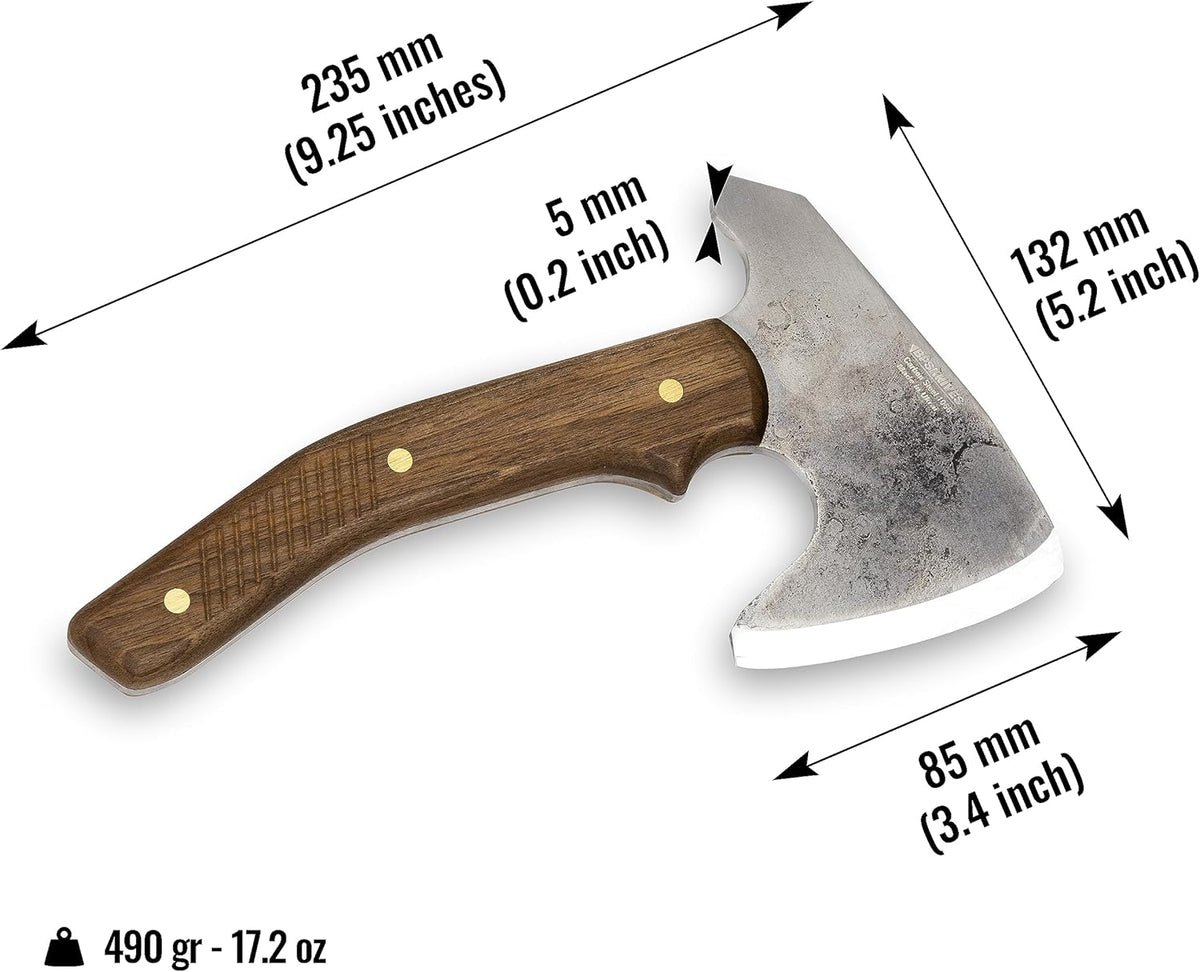 BPS Knives Bushcraft Axe with Leather Sheath - Full Tang Camping Axe - Survival Carbon Steel