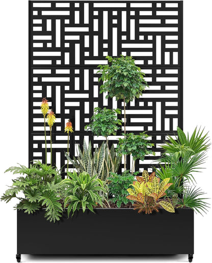 15.7"×70.9"×47.2" Metal Raised Garden Bed with Trellis and Wheels - Tall Trellis Planter Box for