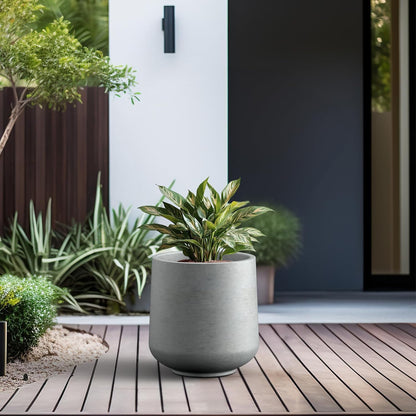 Kante 15.3" Dia Round Concrete Planter, Outdoor Indoor Large Plant Pots Containers with Drainage