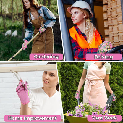 HANDLANDY Gardening Gloves for Women, Breathable Ladies Leather Garden Yard Gloves Best Gift for