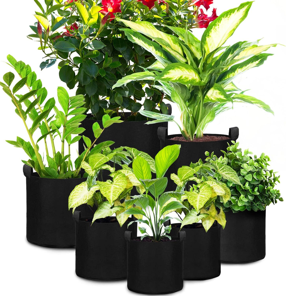 Hoolerry 7 Pack Black Plant Grow Bags Thickened Non Woven Grow Bags in 4 Sizes 10, 7, 5 and 3