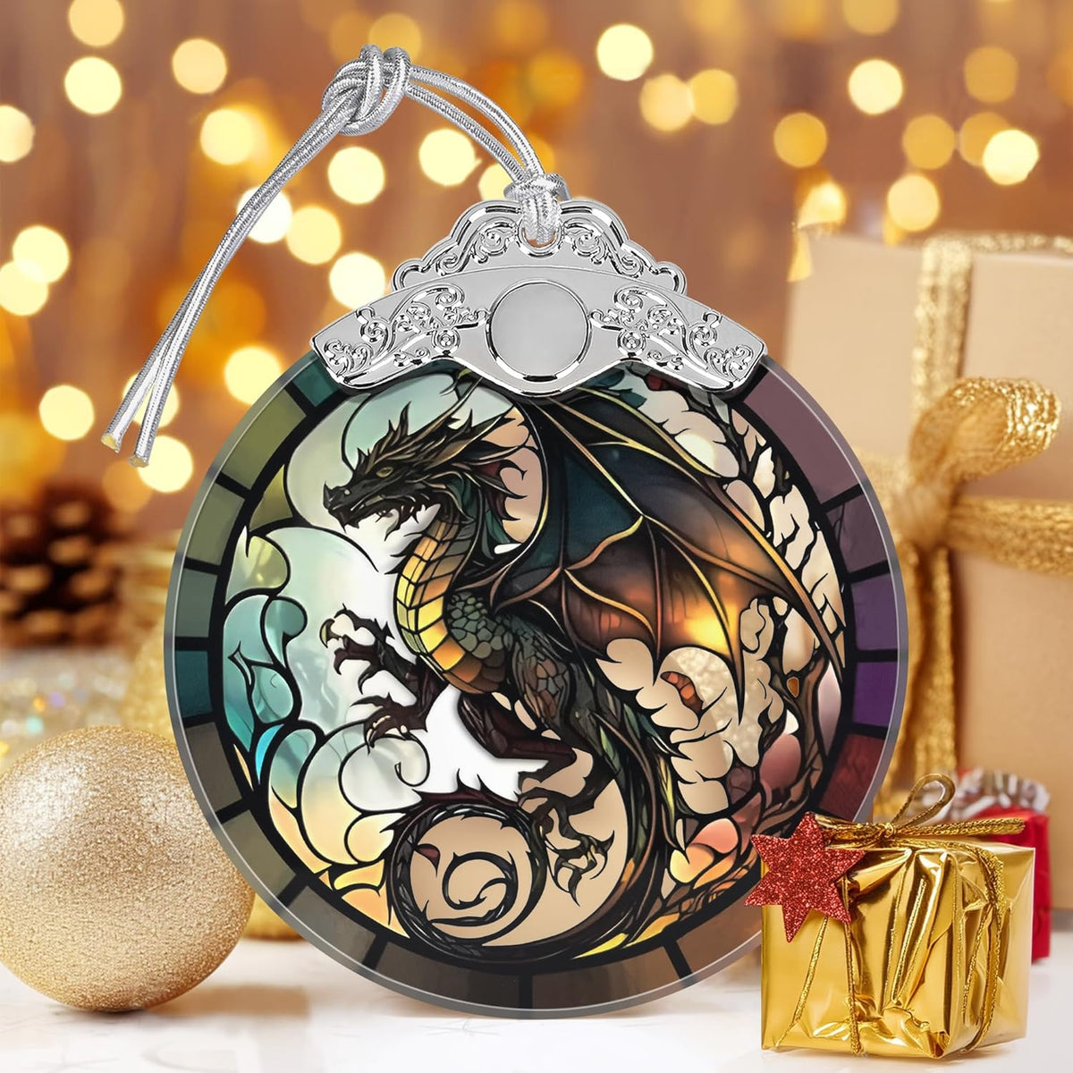 Dragon Stained Glass Ornament, Christmas Ornaments, Xmas Tree Decorations, Ornaments for Christmas