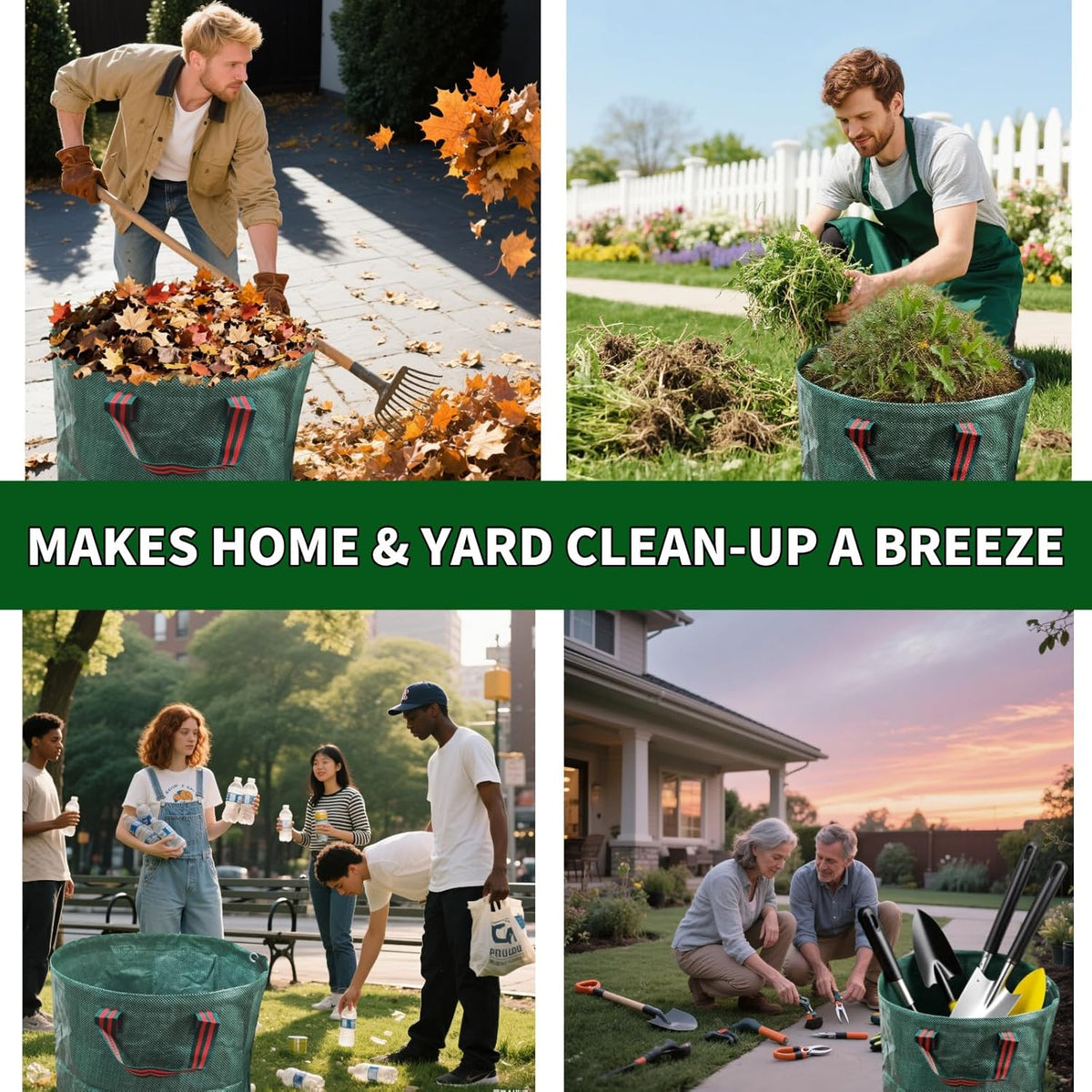 Yard Waste Bags 2 Pack 16 Gallon/72 Gallon Reusable Heavy Duty Leaf & Lawn Bags with 2 Handles for