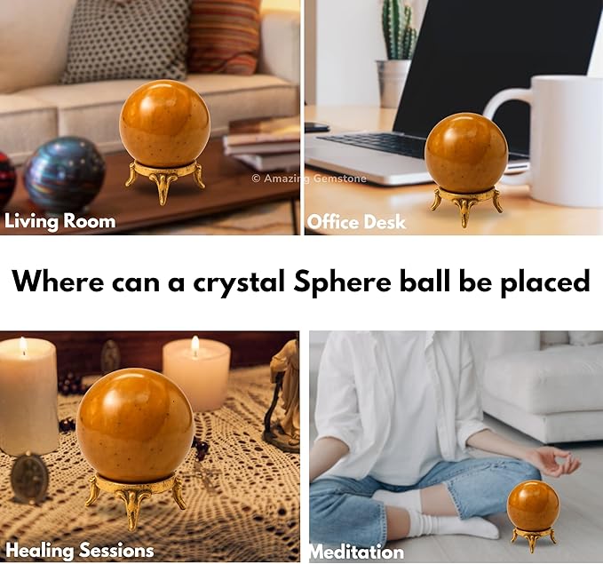 Amazing Gemstone Yellow Jasper Crystal Ball with Stand - 2 Inches Crystal Sphere Meditation Balls