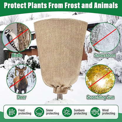 Riare 2 Packs 45 × 70 Inch Burlap Winter Plant Cover Bags with Drawstring- Reusable Large Burlap
