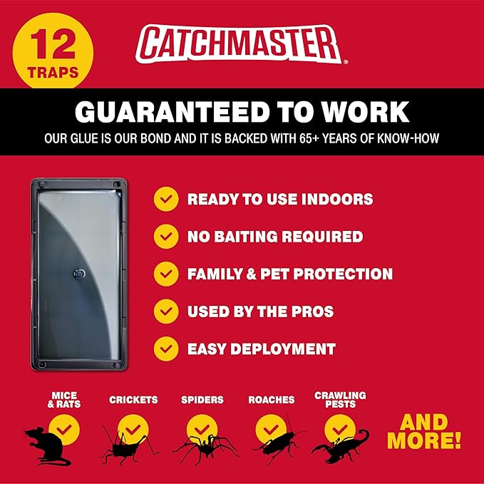 Catchmaster Rat, Snake and Mouse Traps 12Pk, Large Bulk Glue Rat Traps for Home, Adhesive Plastic