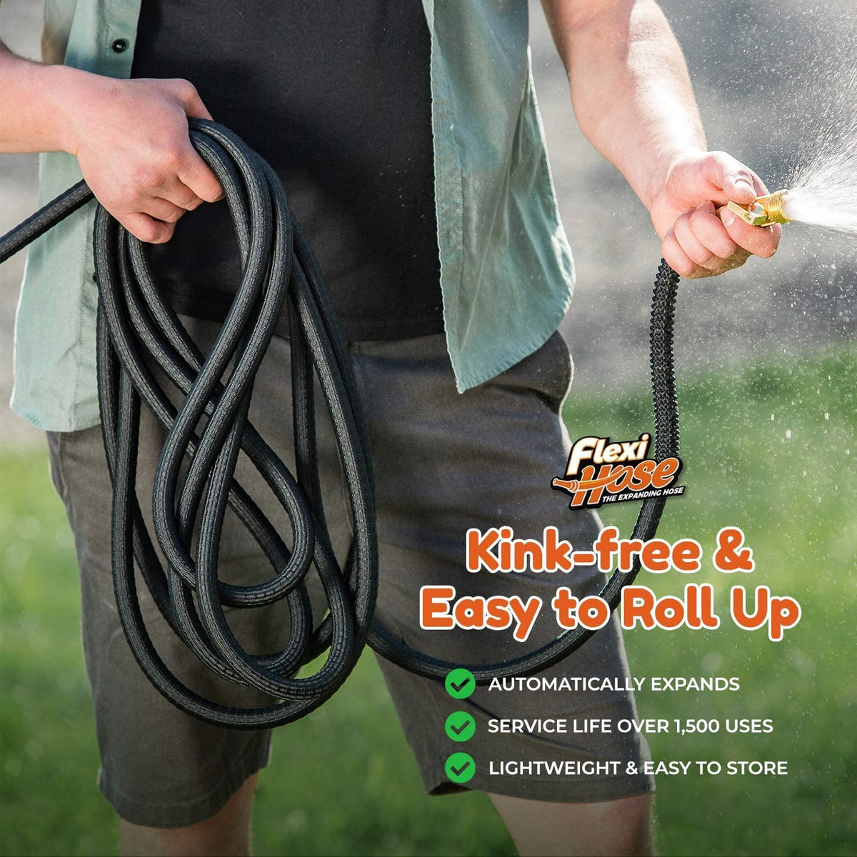 Flexi Hose Lightweight Expandable Garden Hose, 50FT - Retractable Garden Hose, Water Hose - No-Kink