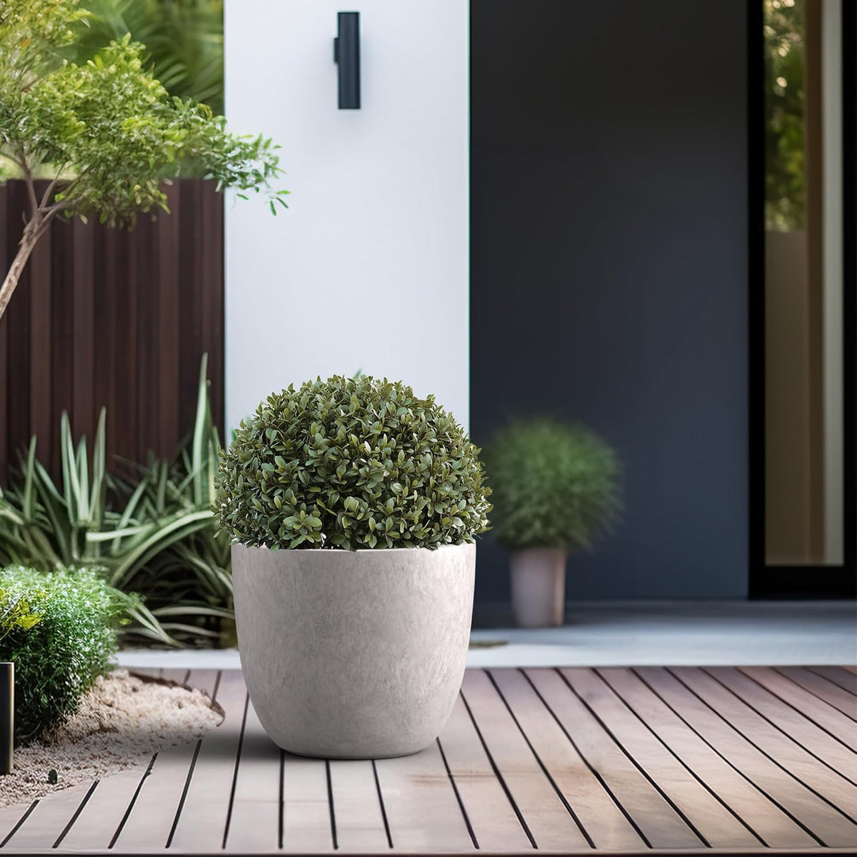 Kante 14 Inch Dia Round Concrete Planter, Indoor Outdoor Large Plant Pot with Drainage Hole and